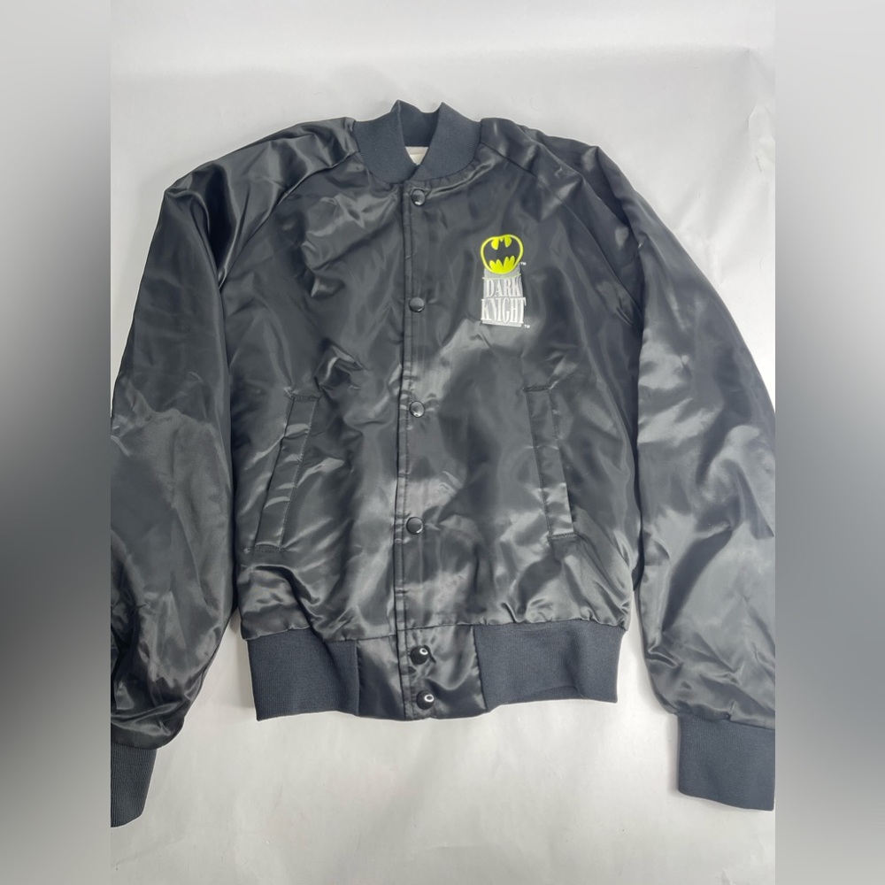 Vintage 1991 DC Batman Dark Knight Chalk Line Satin 90s Bomber Jacket Youth Size